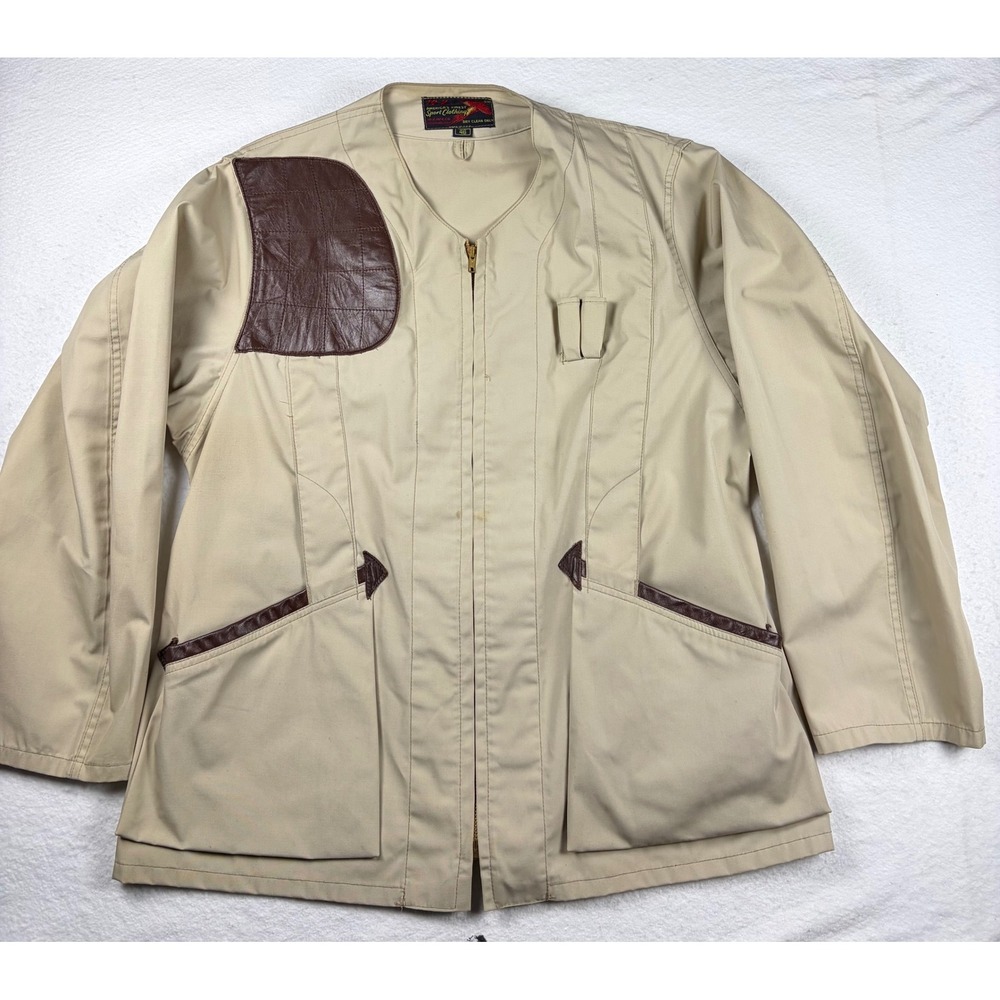 Vintage 1960  10-X Shooting Jacket Mens 46 Tan Leather Recoil Pad Full Zip